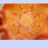 Fenton Marigold Grape and Cable Carnival Glass Footed Bowl Details Close