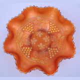 Fenton Marigold Grape and Cable Carnival Glass Footed Bowl Top View