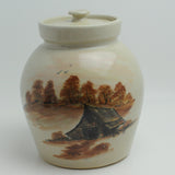 Pottery Crock Stoneware Lidded Cookie Jar Front