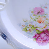 P.K. Silesia Floral Rose and Brush Rim Open Handle Serving Plate Details